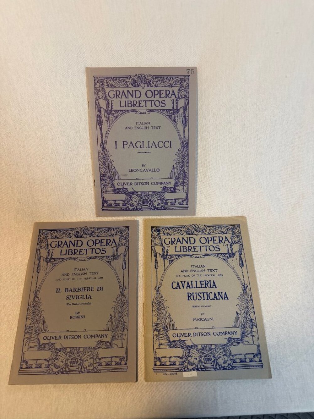 Antique Opera Librettos Set 3 Italian English Oliver Ditson 1900s Art Nouveau